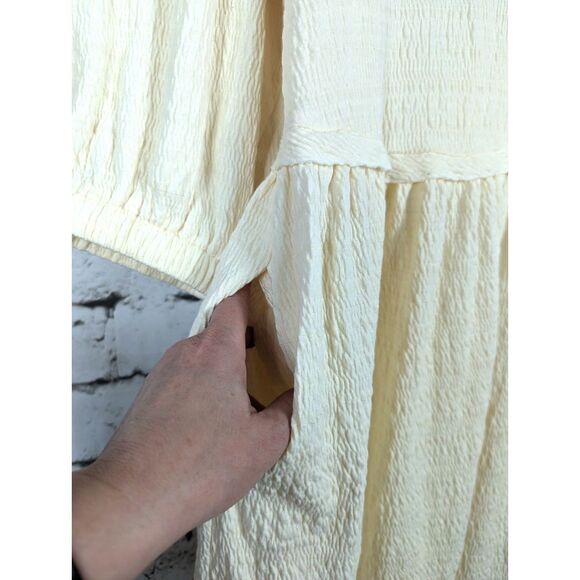 Crinkle Gauze Baby Doll Empire Waist A-Line Dress Boho Cottage Cream Size Large - Picture 3 of 6